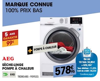 Promoties Aeg sèche-linge pompe à chaleur t8dbg48s - AEG - Geldig van 27/09/2018 tot 17/10/2018 bij Electro Depot