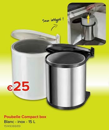 Promotions Poubelle compact box blanc - inox - Produit Maison - Euroshop - Valide de 28/09/2018 à 21/10/2018 chez Euro Shop