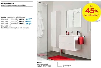 Promoties Figo zwevend dubbel meubel met spiegelpaneel - Linie - Geldig van 01/10/2018 tot 28/10/2018 bij X2O