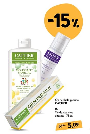 Promoties Cattier tandpasta met citroen - Cattier - Geldig van 26/09/2018 tot 23/10/2018 bij DI