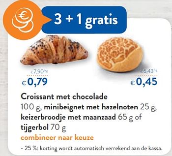 Promotions Croissant met chocolade minibeignet met hazelnoten keizerbroodje met maanzaad of tijgerbol - Produit maison - Okay  - Valide de 26/09/2018 à 09/10/2018 chez OKay