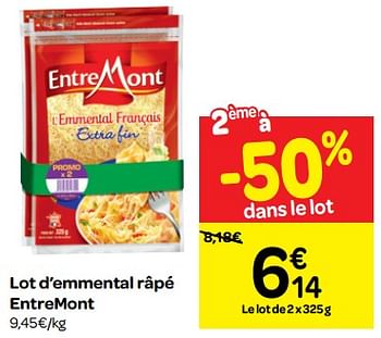 Promotions Lot d`emmental râpé entremont - Entre Mont - Valide de 26/09/2018 à 01/10/2018 chez Carrefour