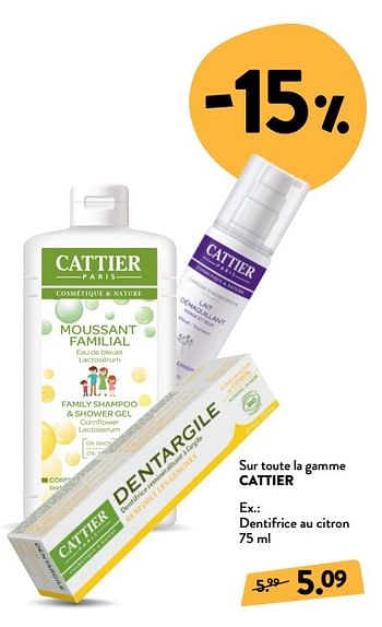 Promotions Cattier dentifrice au citron - Cattier - Valide de 26/09/2018 à 23/10/2018 chez DI