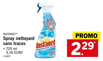 Promotions Spray nettoyant sans traces - Instanet - Valide de 01/10/2018 à 06/10/2018 chez Lidl