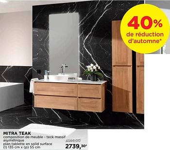 Promotions Mitra teak composition de meuble - teck massif asymétrique plan tablette en solid surface - Balmani - Valide de 01/10/2018 à 28/10/2018 chez X2O