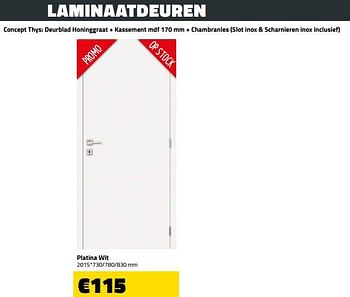 Promoties Laminaatdeuren platina wit - Huismerk - Bouwcenter Frans Vlaeminck - Geldig van 02/10/2018 tot 31/10/2018 bij Bouwcenter Frans Vlaeminck