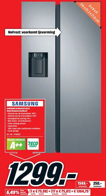 web Lijm tot nu Samsung Samsung rs68n8221s9-ef amerikaanse koelkast - Promotie bij Media  Markt