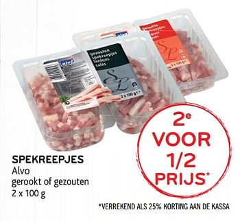 Promoties Spekreepjes 2de voor 1/2 prijs - Huismerk - Alvo - Geldig van 10/10/2018 tot 23/10/2018 bij Alvo