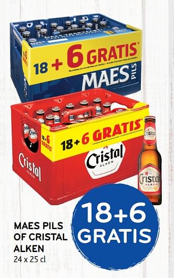 Promoties Maes pils of cristal alken 18+6 gratis - Maes - Geldig van 10/10/2018 tot 23/10/2018 bij Alvo