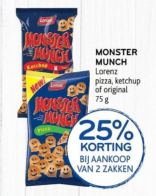 Promoties Monster munch 25% korting bij aankoop van 2 zakken - lorenz - Geldig van 10/10/2018 tot 23/10/2018 bij Alvo