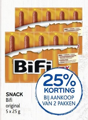 Promoties Snack bifi 25% korting bij aankoop van 2 pakken - Bi-Fi - Geldig van 10/10/2018 tot 23/10/2018 bij Alvo