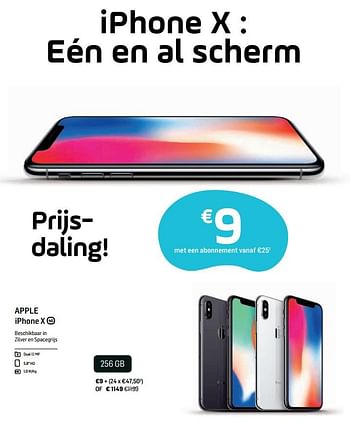 Promoties Apple iphone x 4g 256gb - Apple - Geldig van 30/09/2018 tot 17/10/2018 bij Base