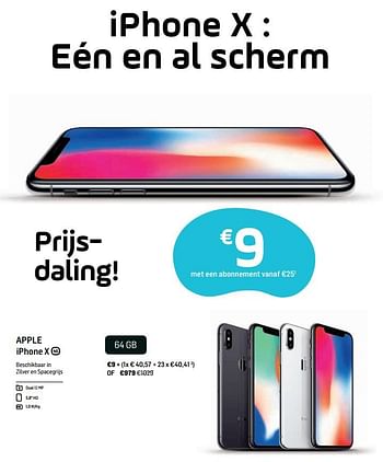 Promoties Apple iphone x 4g 64gb - Apple - Geldig van 30/09/2018 tot 17/10/2018 bij Base