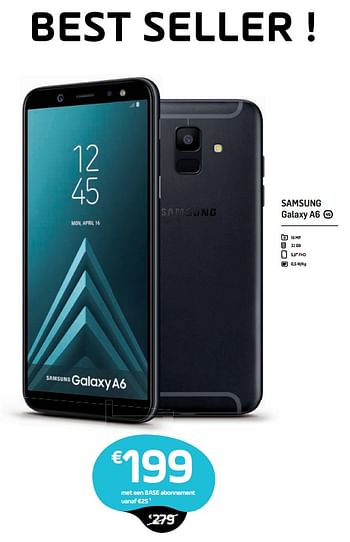 Promoties Samsung galaxy a6 4g - Samsung - Geldig van 30/09/2018 tot 17/10/2018 bij Base