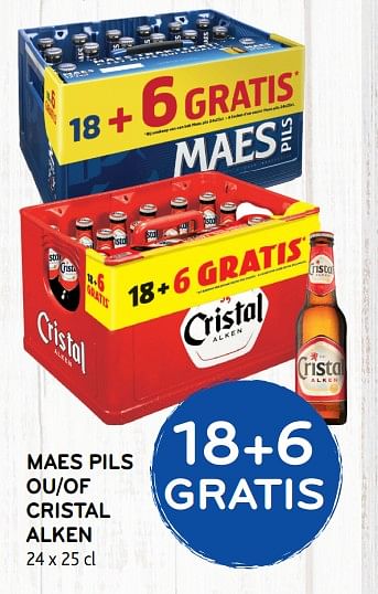 Promoties Maes pils ou cristal alken - Maes - Geldig van 10/10/2018 tot 23/10/2018 bij Alvo