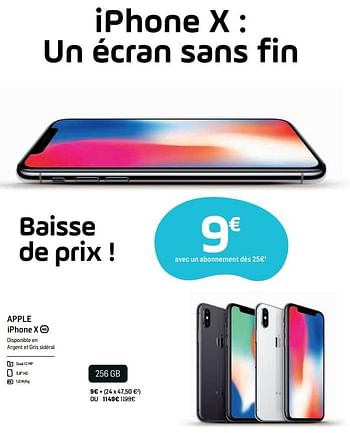 Promotions Apple iphone x 4g 256gb - Apple - Valide de 30/09/2018 à 17/10/2018 chez Base