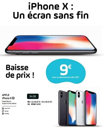 Promotions Apple iphone x 4g 64gb - Apple - Valide de 30/09/2018 à 17/10/2018 chez Base