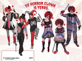 Promoties Jumpsuit creepy clown - Huismerk - Fun - Geldig van 26/09/2018 tot 31/10/2018 bij Fun