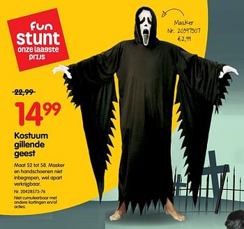 Promoties Kostuum gillende geest - Huismerk - Fun - Geldig van 26/09/2018 tot 31/10/2018 bij Fun