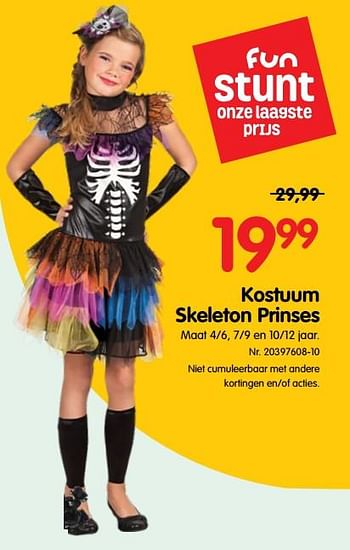 Promoties Kostuum skeleton prinses - Huismerk - Fun - Geldig van 26/09/2018 tot 31/10/2018 bij Fun