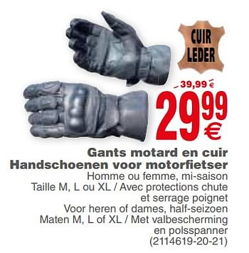Promoties Gants motard en cuir handschoenen voor motorfietser - Huismerk - Cora - Geldig van 02/10/2018 tot 15/10/2018 bij Cora