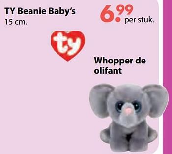 Promoties Whopper de olifant - TY Beanie Boo - Geldig van 08/10/2018 tot 06/12/2018 bij Multi Bazar