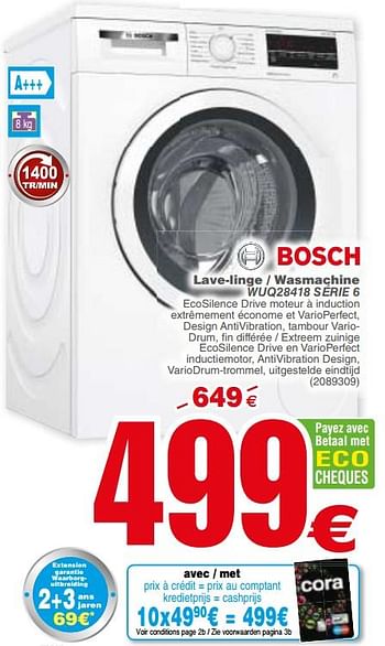 Promotions Bosch lave-linge - wasmachine wuq28418 série 6 - Bosch - Valide de 02/10/2018 à 15/10/2018 chez Cora