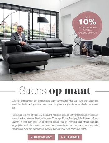 Promoties 10% extra voordeel op alle salons op maat - Huismerk - Goossens Wonen & Slapen - Geldig van 08/10/2018 tot 29/10/2018 bij Goossens Wonen & Slapen