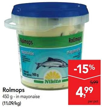 Promoties Rolmops in mayonaise - Nikita - Geldig van 10/10/2018 tot 23/10/2018 bij Makro
