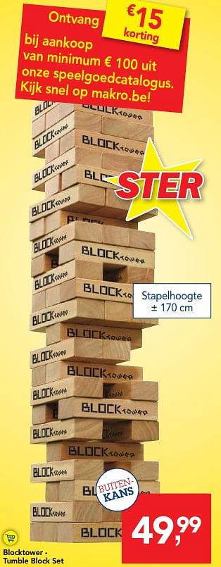 Promoties Blocktower tumble block set - Huismerk - Makro - Geldig van 10/10/2018 tot 23/10/2018 bij Makro