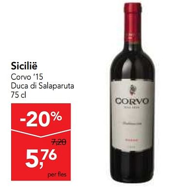 Promoties Sicilië corvo `15 duca di salaparuta - Rode wijnen - Geldig van 10/10/2018 tot 23/10/2018 bij Makro