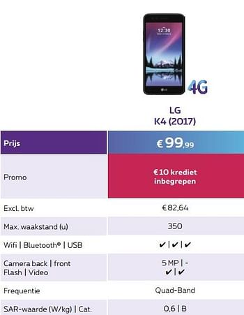 Promoties Lg k4 (2017) - LG - Geldig van 01/10/2018 tot 31/10/2018 bij Proximus