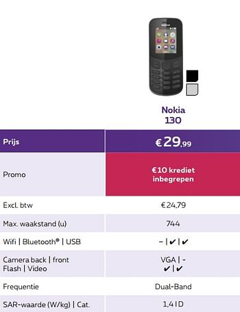 Promoties Nokia 130 - Nokia - Geldig van 01/10/2018 tot 31/10/2018 bij Proximus