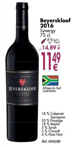 Promoties Beyerskloof 2016 synergy - Rode wijnen - Geldig van 02/10/2018 tot 29/10/2018 bij Cora