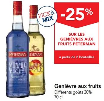 Promotions -25% sur les genièvres aux fruits peterma - Peterman - Valide de 10/10/2018 à 23/10/2018 chez Makro