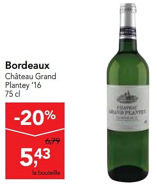 Promotions Bordeaux château grand plantey `16 - Vins blancs - Valide de 10/10/2018 à 23/10/2018 chez Makro