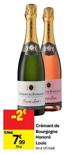 Promoties Crémant de bourgogne honoré louis brut of rosé - Schuimwijnen - Geldig van 26/09/2018 tot 23/10/2018 bij Carrefour