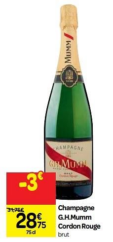 Promoties Champagne g.h.mumm cordon rouge brut - Mumm - Geldig van 26/09/2018 tot 23/10/2018 bij Carrefour