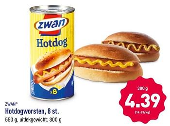 Promoties Hotdogworsten, 8 st. - Zwan - Geldig van 08/10/2018 tot 13/10/2018 bij Aldi