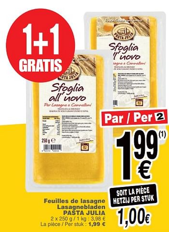 Promoties Feuilles de lasagne lasagnebladen pasta julia - Pasta Julia - Geldig van 09/10/2018 tot 15/10/2018 bij Cora