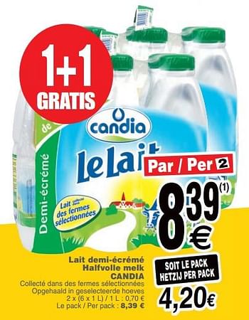 Promotions Lait demi-écrémé halfvolle melk candia - CANDIA - Valide de 09/10/2018 à 15/10/2018 chez Cora