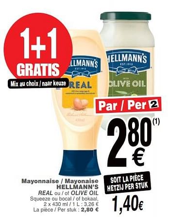 Promoties Mayonnaise - mayonaise hellmann`s real ou - of olive oil - Hellmann's - Geldig van 09/10/2018 tot 15/10/2018 bij Cora