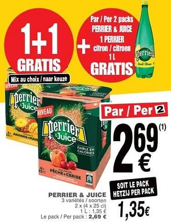 Promoties Perrier + juice - Perrier - Geldig van 09/10/2018 tot 15/10/2018 bij Cora
