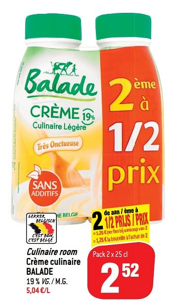 Promoties Culinaire room crème culinaire balade - Balade - Geldig van 10/10/2018 tot 16/10/2018 bij Match