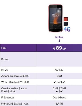 Promoties Nokia 1 - Nokia - Geldig van 01/10/2018 tot 31/10/2018 bij Proximus