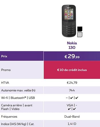 Promotions Nokia 130 - Nokia - Valide de 01/10/2018 à 31/10/2018 chez Proximus
