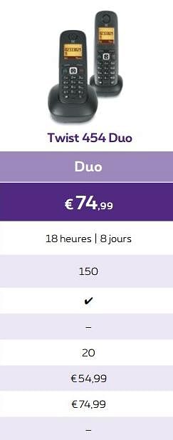 Promotions Twist 454 duo - Huismerk - Proximus - Valide de 01/10/2018 à 31/10/2018 chez Proximus