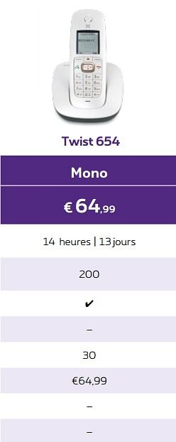 Promotions Twist 654 mono - Huismerk - Proximus - Valide de 01/10/2018 à 31/10/2018 chez Proximus