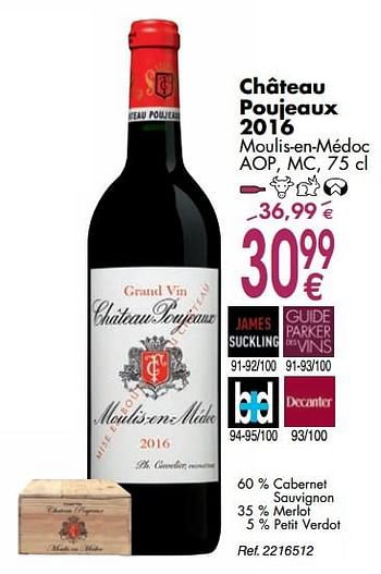 Promoties Château poujeaux 2016 moulis-en-médoc aop, mc - Rode wijnen - Geldig van 02/10/2018 tot 29/10/2018 bij Cora