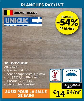 Promotions Sol lvt chêne - Uniclic - Valide de 09/10/2018 à 05/11/2018 chez Zelfbouwmarkt